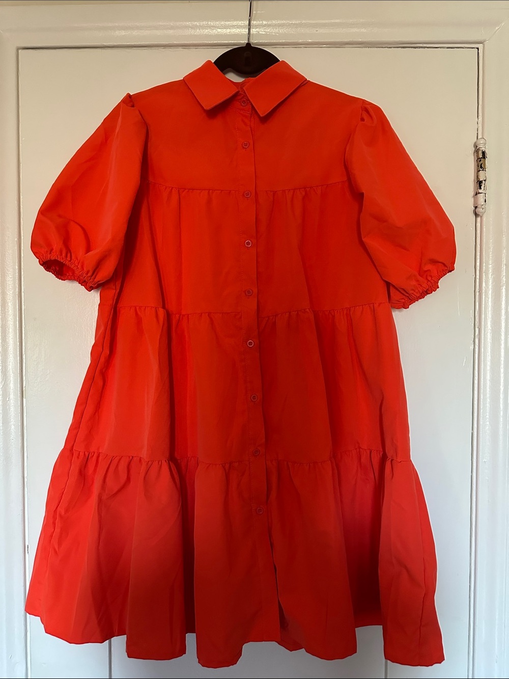 Women’s Button Up Baby Doll Dress Red Tiered Button Down Dress Size XL